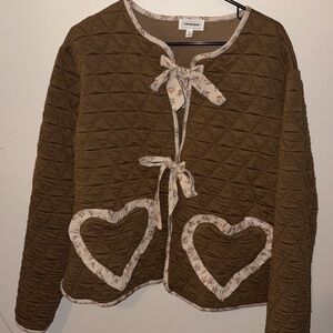 Brown Quilted Jacket with Heart Accents